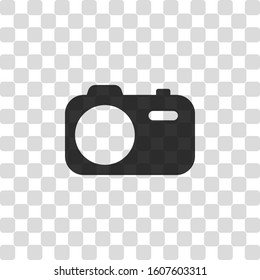 Simple photo camera. Technology icon. Black symbol on transparency grid