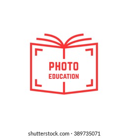 simple photo education logo. concept of library, knowledge sale, webinar, geek, film, hobby, shutter, bookstore label. flat style trend modern brand design vector illustration on white background