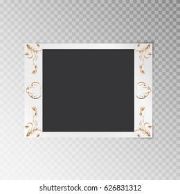 A simple photo frame close-up with a gold floral pattern on a transparent background