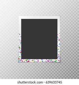 Simple photo frame with multi-colored confetti on a transparent background