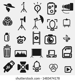 Simple photography icons set. Universal photography icons to use for web and mobile UI, set of basic UI photography elements