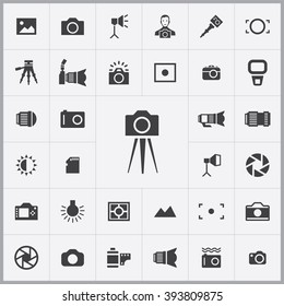 Simple photography icons set  Universal photography icons to use for web   mobile UI  set basic UI photography elements 