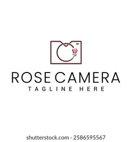 simple photography logo design with rose flower and camera