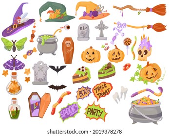 Simple Phrases in Elements for the Halloween celebration. Vector illustration isolated on white background.