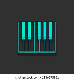 Simple piano icon. Colorful logo concept with soft shadow on dark background. Icon color of azure ocean