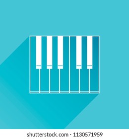 Simple piano icon. Gray icon with long shadow in bottom left corner on blue background