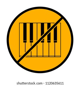 Simple piano icon. not allowed, black object in warning sign with orange background color