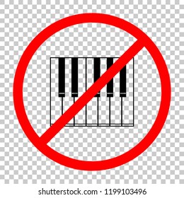 Simple piano icon. Not allowed, black object in red warning sign with transparent background