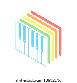 Simple piano icon. Stack of colorful isometric icons on white background