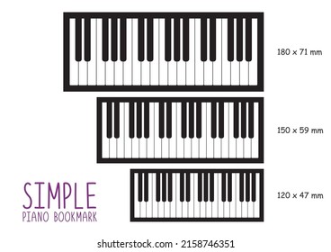Simple Piano Keyboard Bookmark Printable File, Minimalist Bookmark, Gift for Book Lovers, Bookworm, Piano Lovers, Musical instrument keyboard, Musical flat background. Vector Illustration