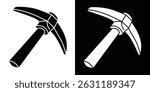 Simple pickaxe clipart in black and white. Mining tool.