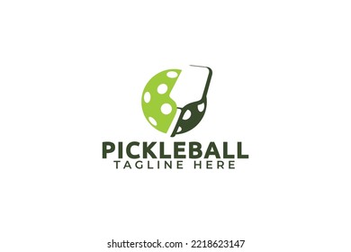 Simple pickleball logo with a combination of a paddle or racket and ball.