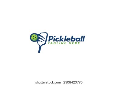 a simple pickleball logo with a combination of a paddle and a ball flying through it.