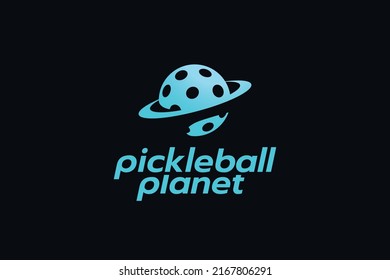 simple pickleball planet logo with a combination of pickleball and a planet