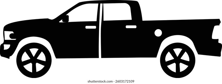 A Simple Pickup Truck Side View Icon Vector Illustration on White Background.