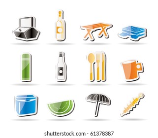 Simple Picnic and holiday icons - vector icon set