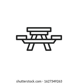 Simple picnic table line icon. Stroke pictogram. Vector illustration isolated on a white background. Premium quality symbol. Vector sign for mobile app and web sites.