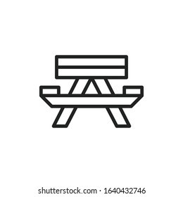 Simple picnic table line icon. Stroke pictogram. Vector illustration isolated on a white background. Premium quality symbol. Vector sign for mobile app and web sites.