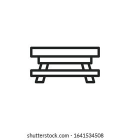 Simple picnic table line icon. Stroke pictogram. Vector illustration isolated on a white background. Premium quality symbol. Vector sign for mobile app and web sites.