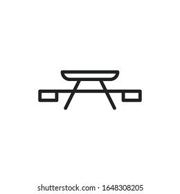 Simple picnic table line icon. Stroke pictogram. Vector illustration isolated on a white background. Premium quality symbol. Vector sign for mobile app and web sites.