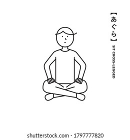A simple pictogram and graphic of a male cross-legged figure