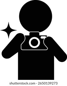 A simple pictogram of a person holding a camera
