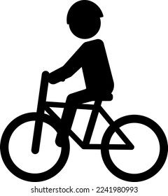 Simple pictogram of a person riding a bicycle with a helmet