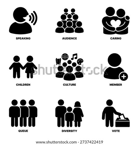 Simple Pictogram Set of Crowd, Speech, Care, and Social Concepts Icon
