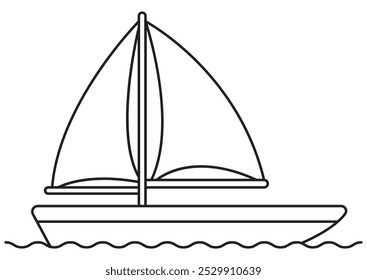 Simple picture of a boat for kids to color.
Illustration in outline and vector format.
