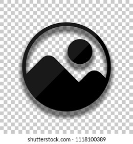 Simple picture icon. Black glass icon with soft shadow on transparent background
