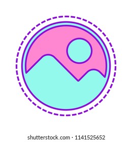 Simple picture icon. Colored sketch with dotted border on white background