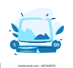 Simple picture icon in a frame, tv or computer screen with the simplest image, cartoon vector isolated