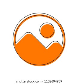 Simple picture icon. Isolated icon consisting of black thin contour and orange moved filling on different layers. White background