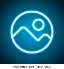 Simple picture icon. Linear symbol, thin outline. Neon style. Light decoration icon. Bright electric symbol