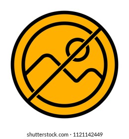 Simple picture icon. Linear symbol, thin outline. not allowed, black object in warning sign with orange background color