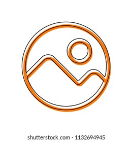 Simple picture icon. Linear symbol, thin outline. Isolated icon consisting of black thin contour and orange moved filling on different layers. White background