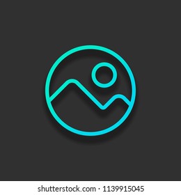 Simple picture icon. Linear symbol, thin outline. Colorful logo concept with soft shadow on dark background. Icon color of azure ocean