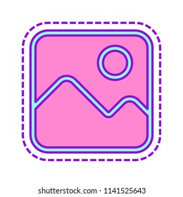Simple picture icon. Linear symbol, thin outline. Colored sketch with dotted border on white background