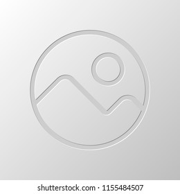 Simple picture icon. Linear symbol, thin outline. Paper design. Cutted symbol. Pitted style