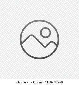 Simple picture icon. Linear symbol, thin outline. On grid background