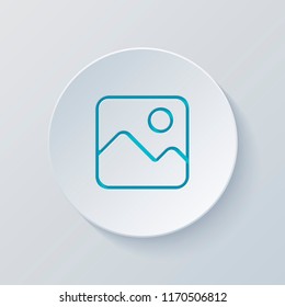 Simple picture icon. Linear symbol, thin outline. Cut circle with gray and blue layers. Paper style
