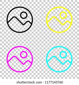 Simple picture icon. Linear symbol, thin outline. Colored set of cmyk icons on transparent background