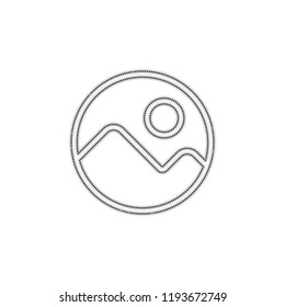 Simple picture icon. Linear symbol, thin outline. Dotted outline silhouette with shadow on white background