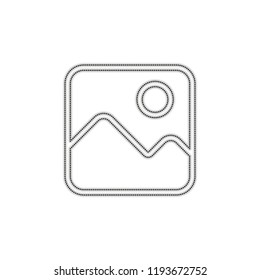 Simple picture icon. Linear symbol, thin outline. Dotted outline silhouette with shadow on white background