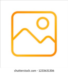 Simple picture icon. Linear symbol, thin outline. Orange sign with low light on white background