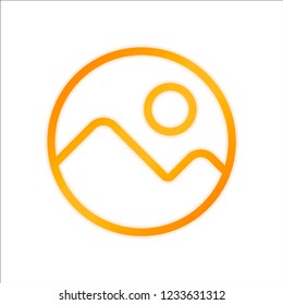 Simple picture icon. Linear symbol, thin outline. Orange sign with low light on white background
