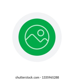 Simple picture icon. Linear symbol, thin outline. Icon in colored circle with gray bold border. Web button, modern flat design