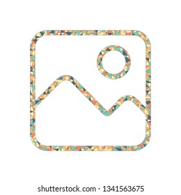 Simple picture icon. Linear symbol, thin outline. Colored mosaic with polygons