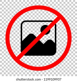 Simple picture icon. Not allowed, black object in red warning sign with transparent background