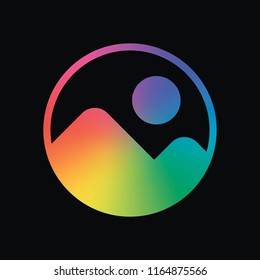 Simple picture icon. Rainbow color and dark background